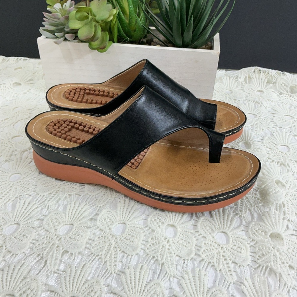 Black Leather Women's Sandals